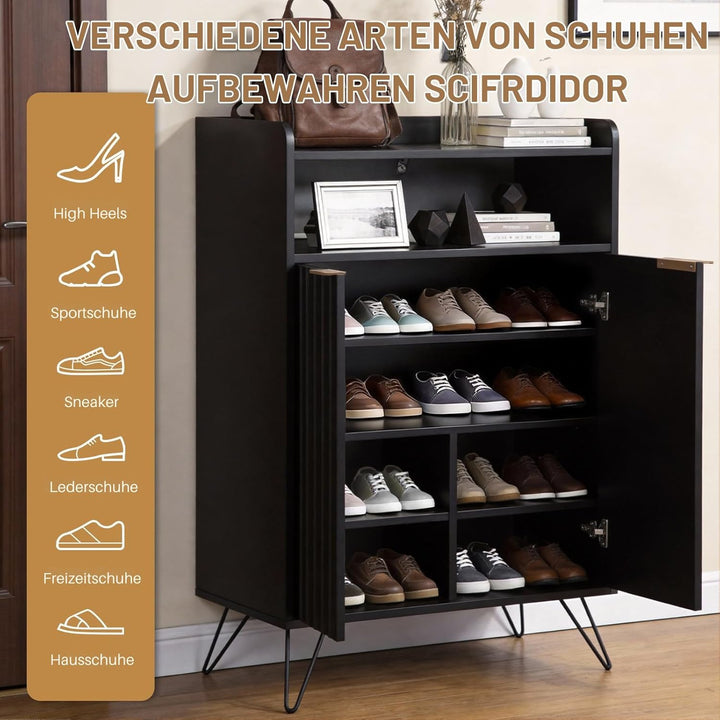 LEADZM Schuhschrank, Schuhkipper mit 2 Türen, seitlichen Haken Schuhregal für den Eingang, Flur, Woh