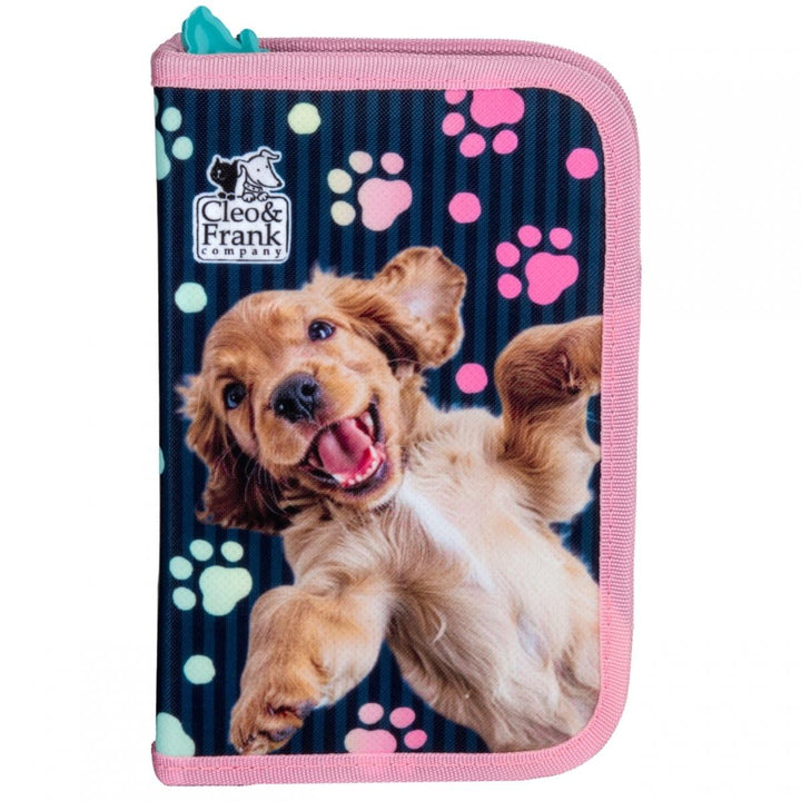 Hund Welpen Hündchen, Federtasche Federmappe, 24 TLG. gefüllt für Kinder Jungen Mädchen, blau, 21 x