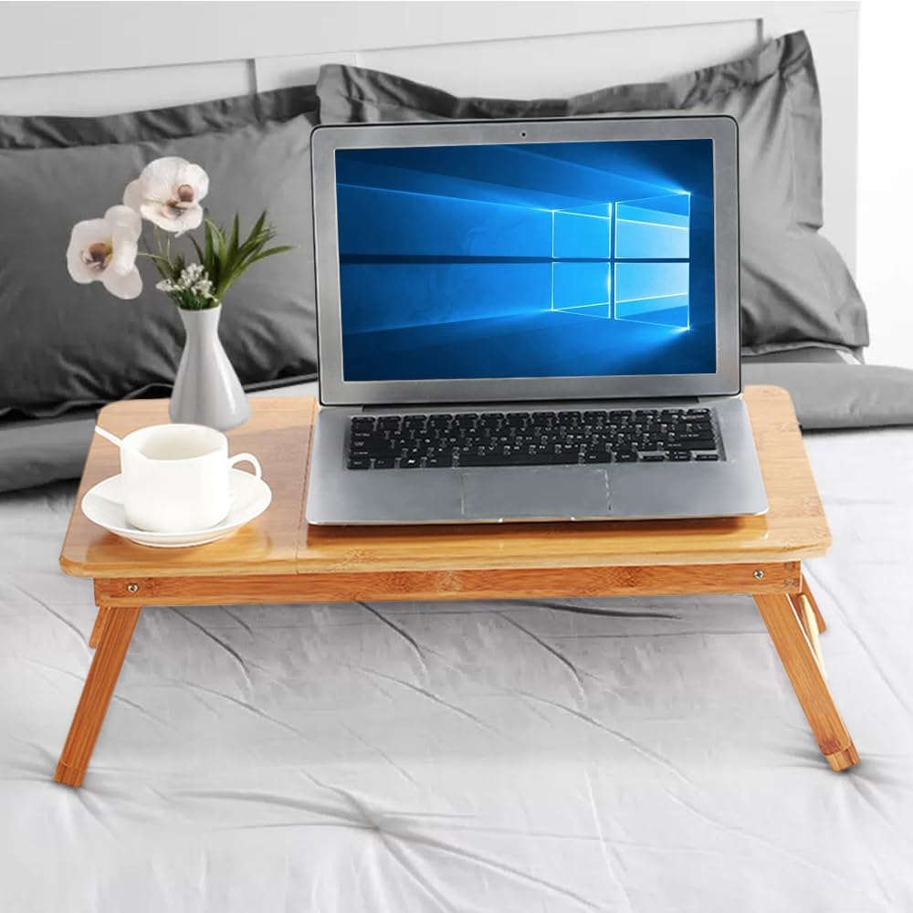 Klappbarer Betttisch, kleiner Laptoptisch aus Bambus, neigbarer Winkel, Tablett für Frühstück, Bettt