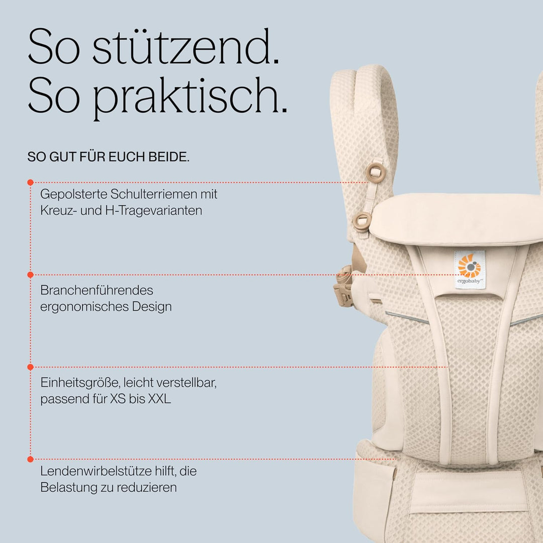 Ergobaby Omni Breeze Babytrage für Neugeborene ab Geburt bis 20kg, 4 Positionen SoftFlex Mesh Ergono