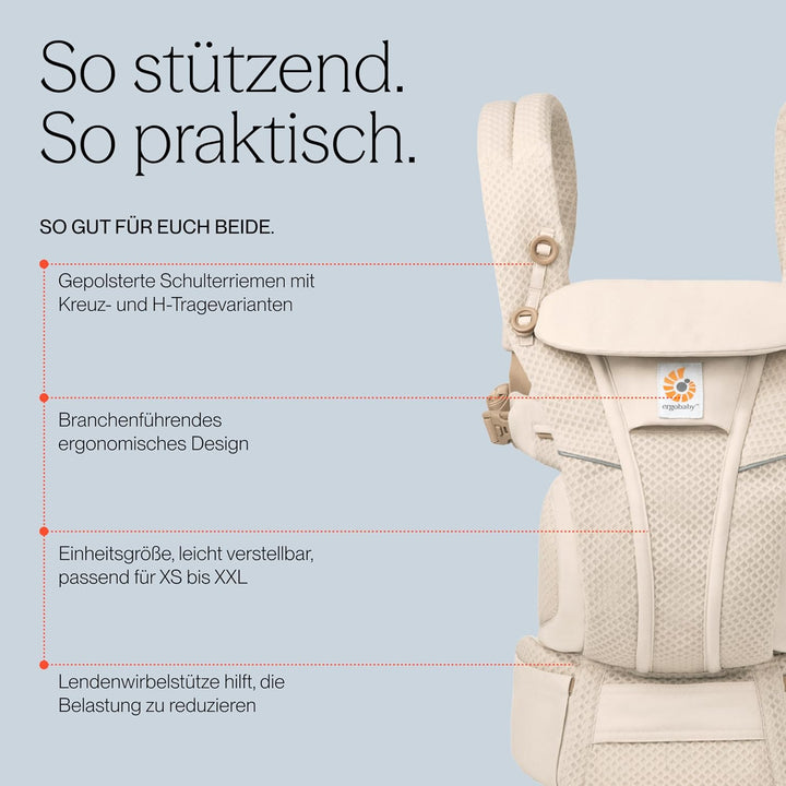 Ergobaby Omni Breeze Babytrage für Neugeborene ab Geburt bis 20kg, 4 Positionen SoftFlex Mesh Ergono