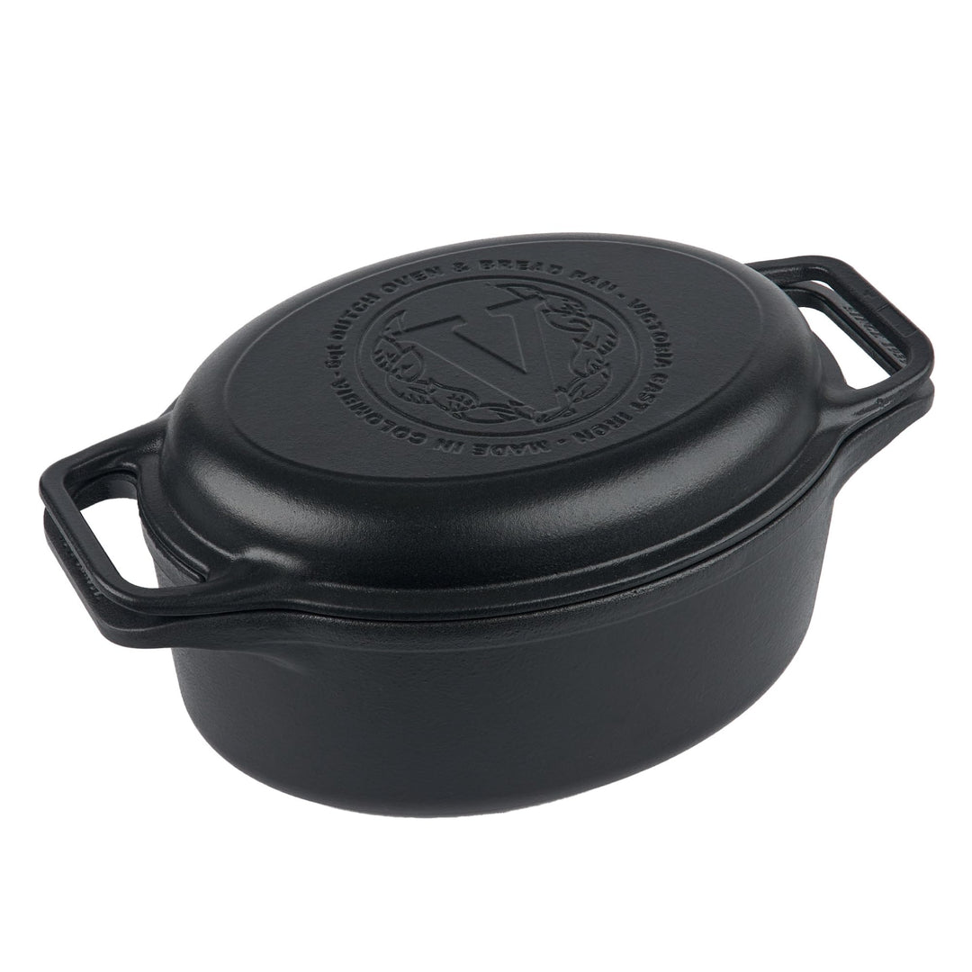 Victoria Dutch Oven Combo Gusseisen Eingebrannte 31cm/ 5,7L, Cast Iron Topf Brot Backen Seasoned Tox