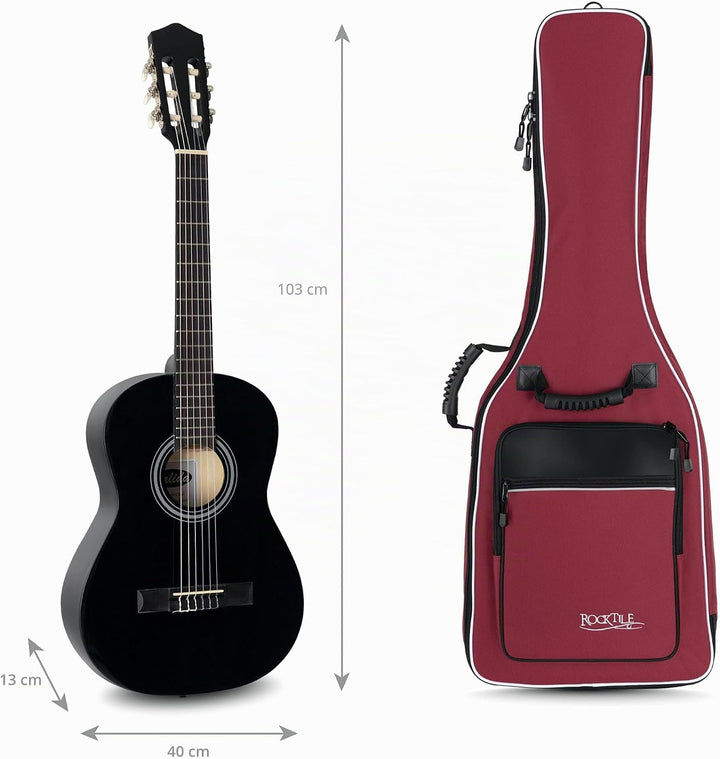 ROCKTILE Klassik-Gitarrentasche 4/4-Grösse - wasserabweisender Gigbag mit weicher Polsterung und Fix