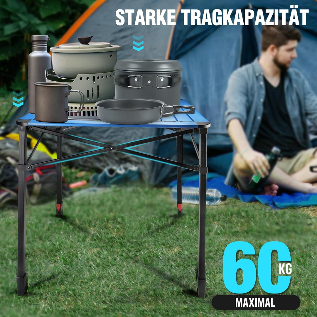 VILLEY Aluminium Klapptisch mit Tragetasche, Klappbarer Campingtisch aus Alu, Faltbarer Balkontisch,