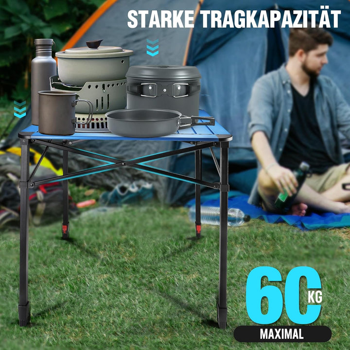 VILLEY Aluminium Klapptisch mit Tragetasche, Klappbarer Campingtisch aus Alu, Faltbarer Balkontisch,