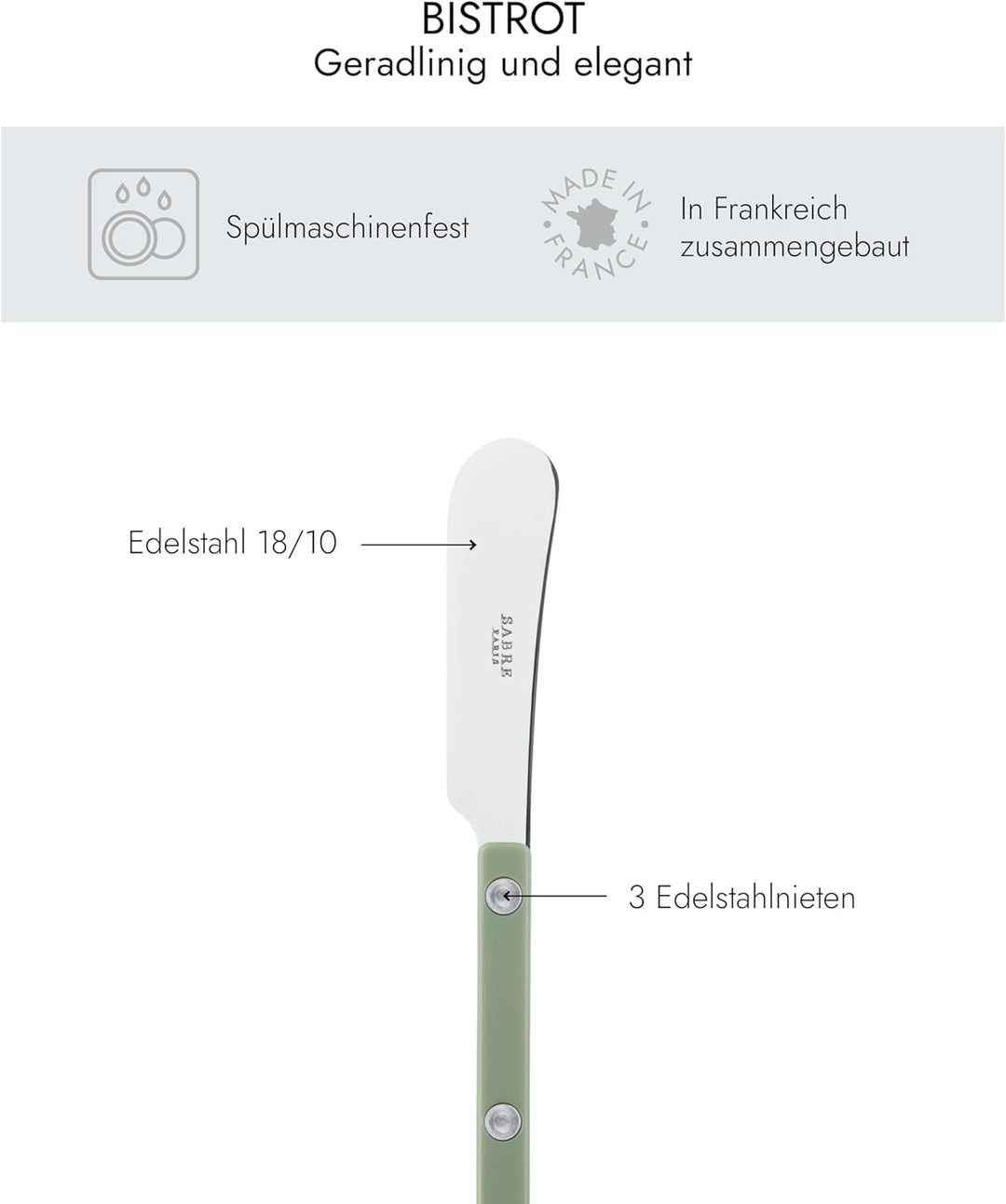 SABRE PARIS - 2er Set Buttermesser 14 cm - Bistrot - Ideal Für Butter, Aufstrich - Edelstahl & Nylon