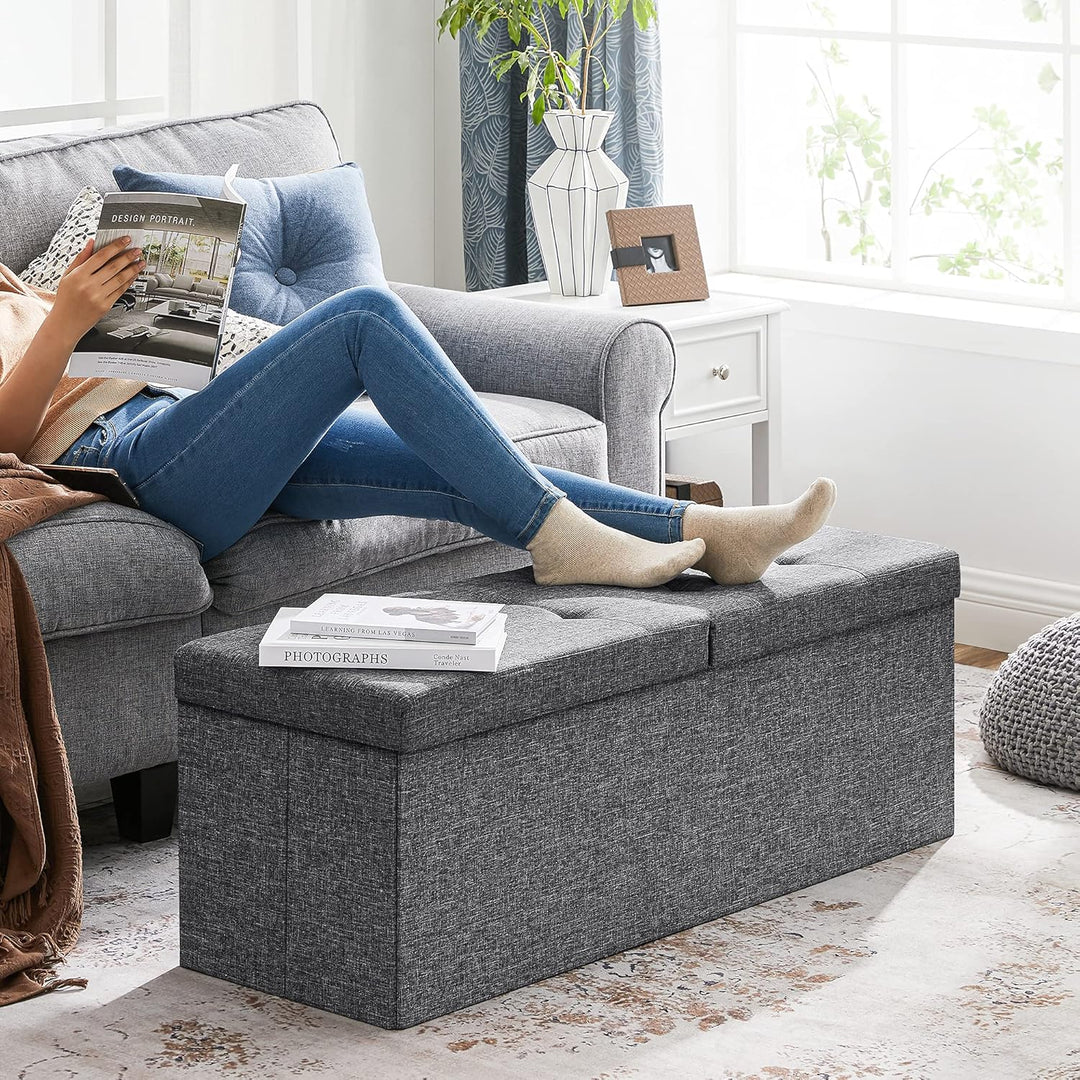 SONGMICS Sitzbank mit Stauraum, klappbare Sitztruhe, Aufbewahrungsbox, 38 x 110 x 38 cm, Deckel klap