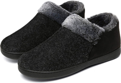 Mishansha Herren Winter Warme Hausschuhe Memory Foam Plüsch Pantoffeln,Gr.39-48, Rauchiges Schwarz 3