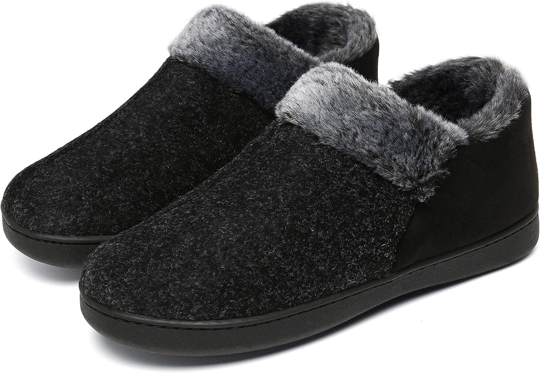 Mishansha Herren Winter Warme Hausschuhe Memory Foam Plüsch Pantoffeln,Gr.39-48, Rauchiges Schwarz 4