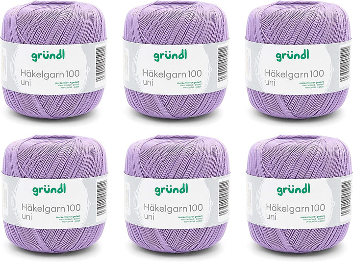 Gründl 100 Häkelgarn, Baumwolle, flieder, 6 x 100 g, Flieder