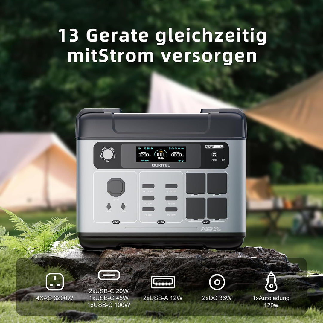 OUKITEL P2001E Pro Tragbare Powerstation 3200W, Solargenerator 2048Wh LiFePO4 Batterie, 1Std Schnell