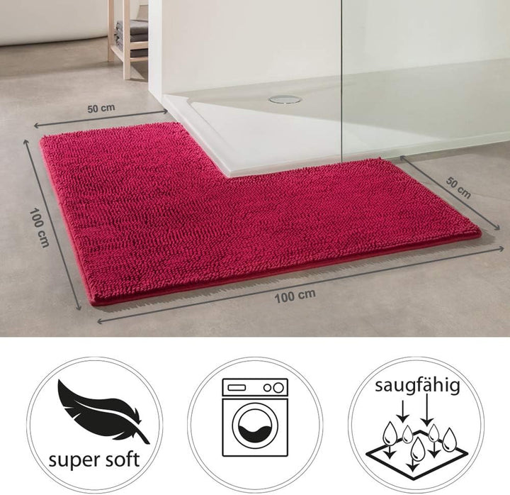 PANA® Chenille Duschvorleger mit Eckausschnitt • Badteppich für Eckduschen • Badematte rutschfest •