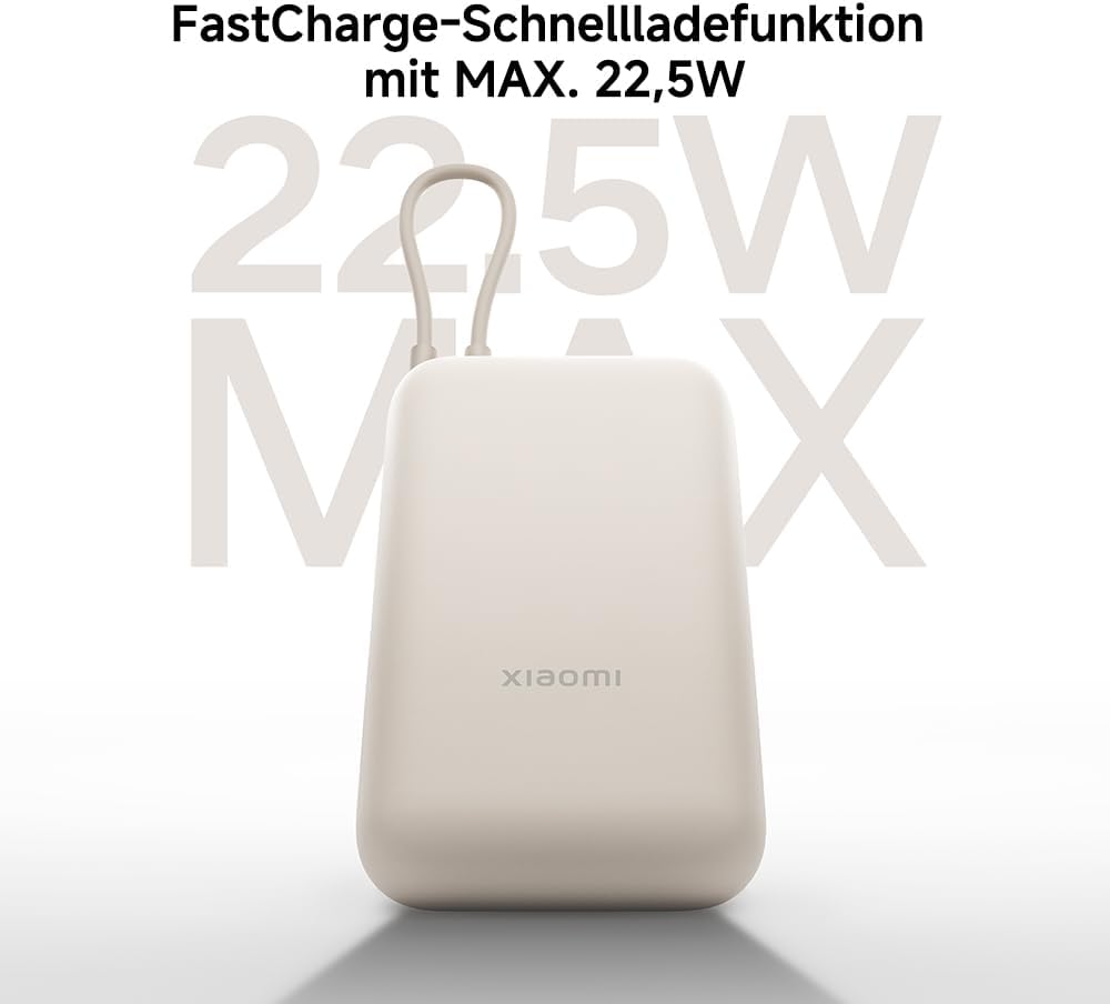 Xiaomi 22.5W Power Bank mit Integriertem Kabel - 10000mAh, Schnellladefunktion, lädt 3 Geräte gleich