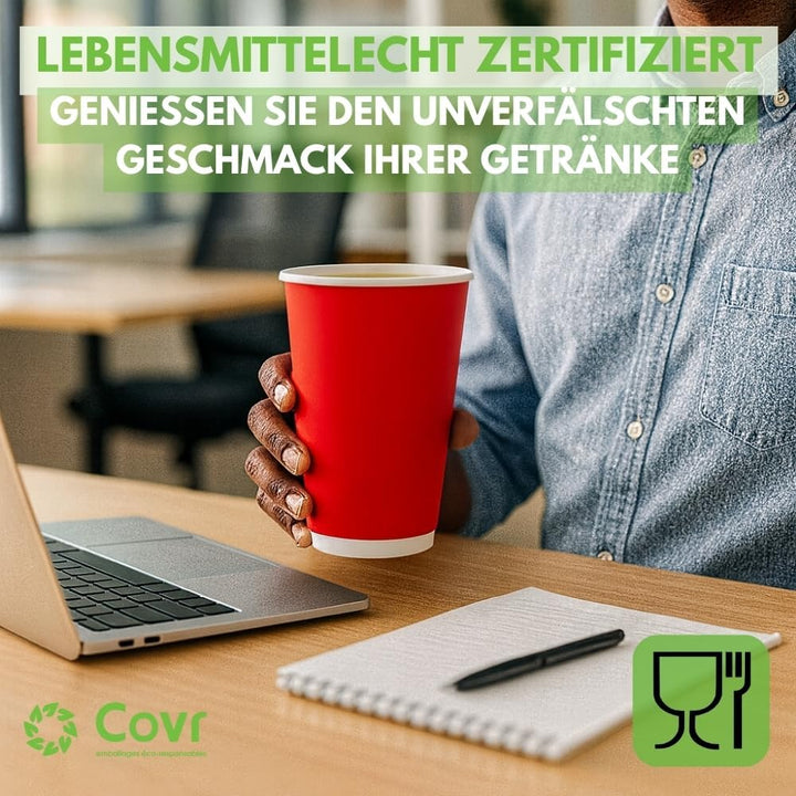 COVR Rote Pappbecher (50 cl – 16 oz, 1000 Stück), 50 cl – 16 oz, 1000 Stück