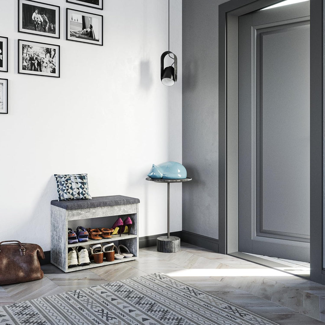 KOMTO Schuhbank mit Sitzfläche - Schuhregal Bank mit Stauraum Beton 60 x 48 x 32 cm Kleiner Schuhsch