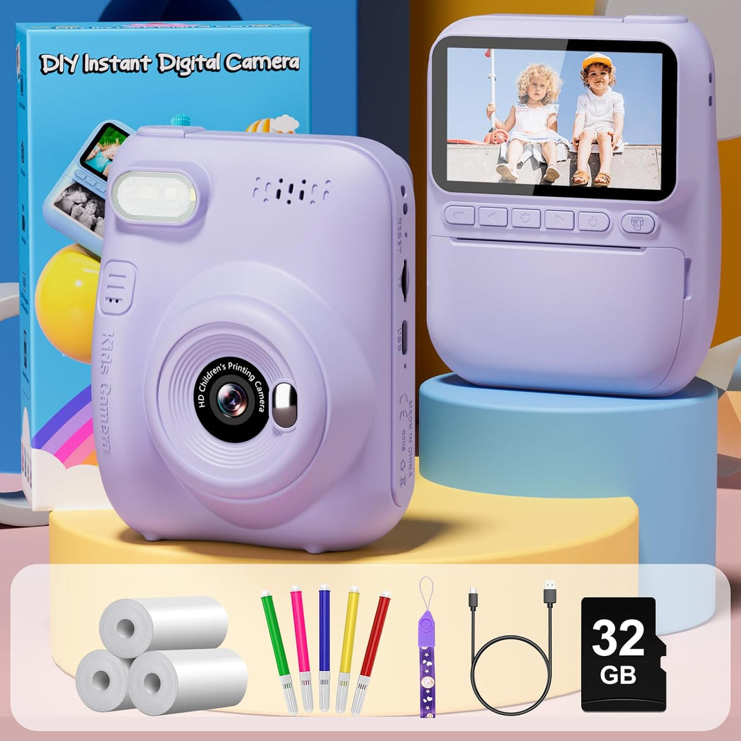 Gofunly Sofortbildkamera Kinder, 3.0 Zoll Bildschirm Kinderkamera Sofortbildkamera mit 32GB Karte &