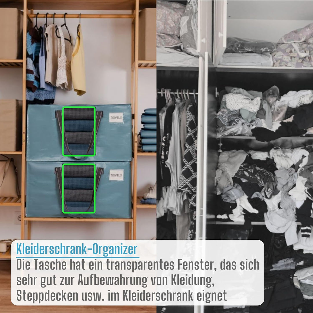 VENO Umzugstaschen 4 Stück Aufbewahrungstasche mit Griffe und Reissverschlüssen, Kleideraufbewahrung