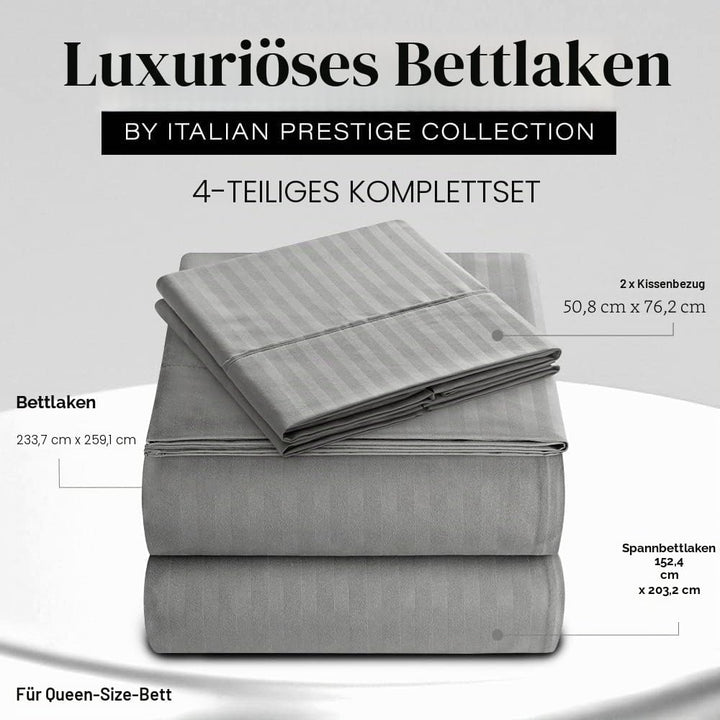 Italienisches Bettlaken-Set, gestreift, Grau, 4-teilig Queen Grau, Queen Grau