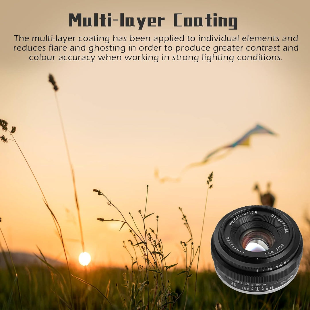 TTartisan 25mm F2 X Mount Objektiv, APS-C Manueller Fokus Weitwinkel Objektiv für Fuji X Mount, Komp