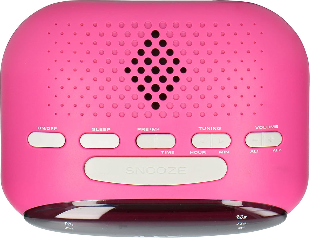 Ices ICR-210 Pink - FM Uhrenradio - Radiowecker mit 2 Weckzeiten - PLL FM - Schlummerfunktion - Slee