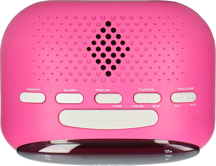 Ices ICR-210 Pink - FM Uhrenradio - Radiowecker mit 2 Weckzeiten - PLL FM - Schlummerfunktion - Slee
