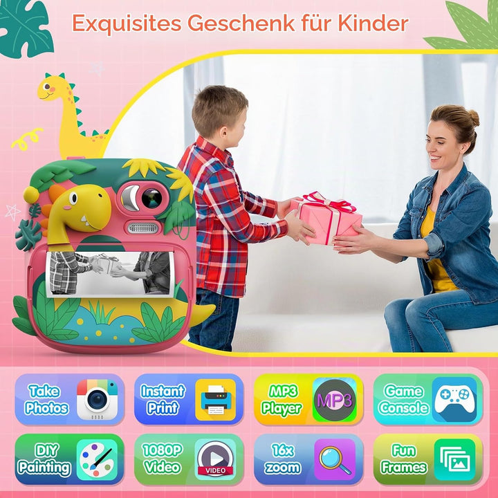Kinderkamera Sofortbildkamera, CAMCLID 2,4 Zoll Digitalkamera Kinder Dinosaurier Sofortbildkamera mi