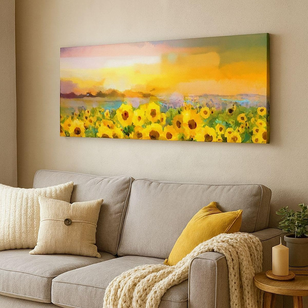Panorama Bilder auf Leinwand 100x40cm Leinwandbild Sonnenblumen Blume Gross Wanddeko Bild Schlafzimm