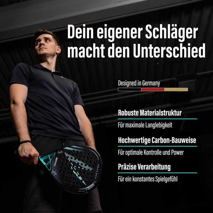 Padelschläger Zone One aus Carbonfaser - 100% Carbon-Rahmen, Soft-Eva-Kern, 365 g, Tropfenform, raue
