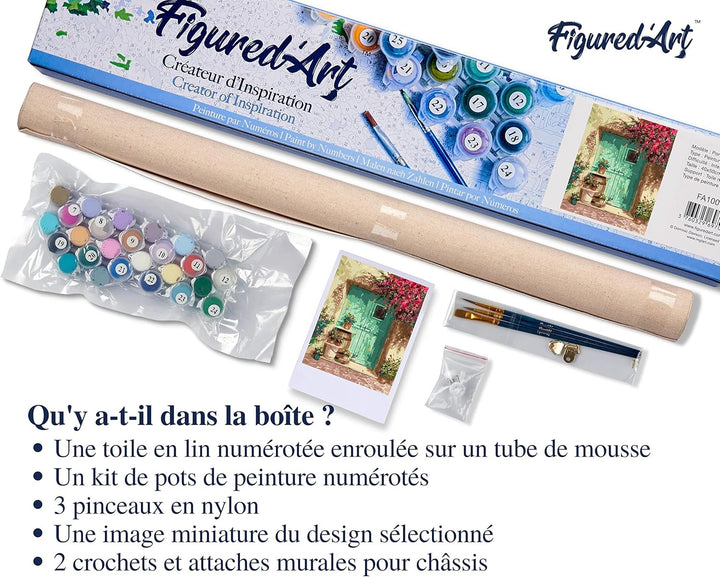 Figured'Art Malen Nach Zahlen Erwachsene Eingang mit Blumen - Paint by Numbers Basteln DIY Bastelset