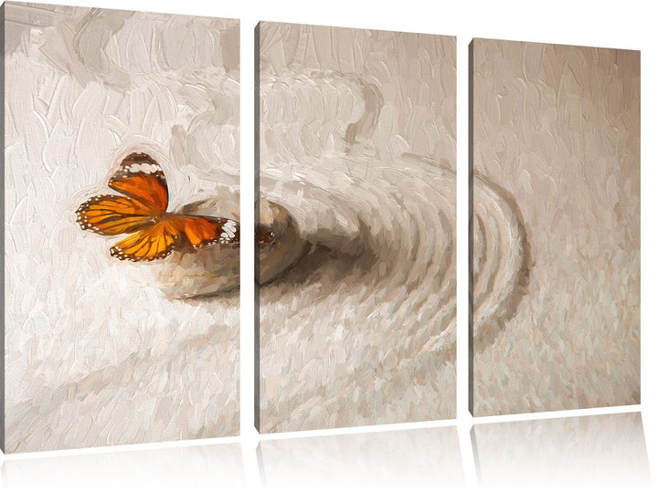 Pixxprint Zen Schmetterling Kunst / 3-Teilig/Gesamtmass 120cm Leinwandbild bespannt auf Holzrahmen/W