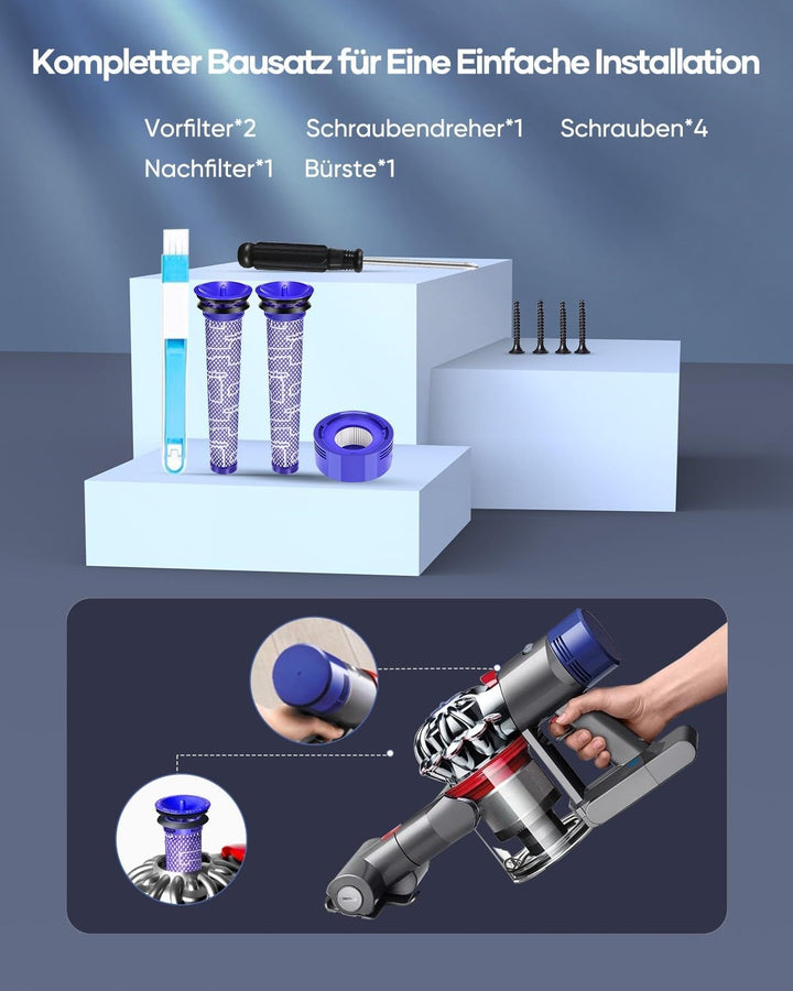 FLYLINKTECH 8.0Ah V8 Akku für Dyson V8 Absolute/Animal/Fluffy/Motorhead SV10 Staubsauger Mit 2+1 Fil