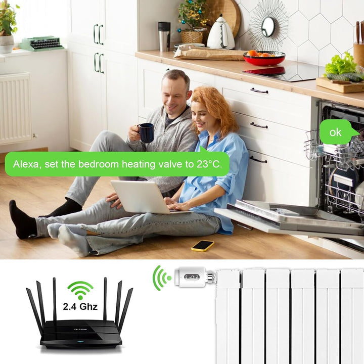 Smart Heizkörperthermostat mit APP ANTELA Digitales Display zur Kontrolle der Heiztemperatur, Kompat