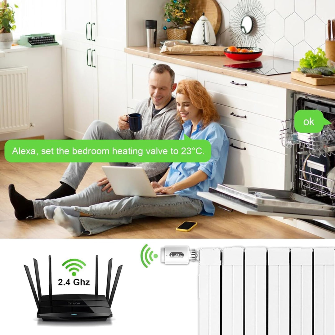 Smart Heizkörperthermostat mit APP ANTELA Digitales Display zur Kontrolle der Heiztemperatur, Kompat