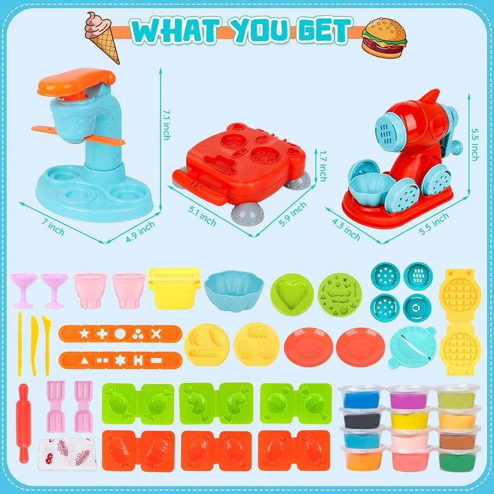 Knetwerkzeug, Knete Zubehör Kitchen Creations Spielset mit 12 Dosen, Knete Eismaschine Nudelmaschine