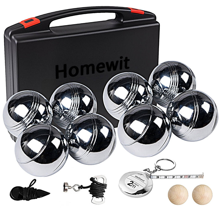 Homewit Boccia Kugeln, Professionelles Petanque, Metall Boule Set mit Holz-Kugeln, Abstandsmesser, M