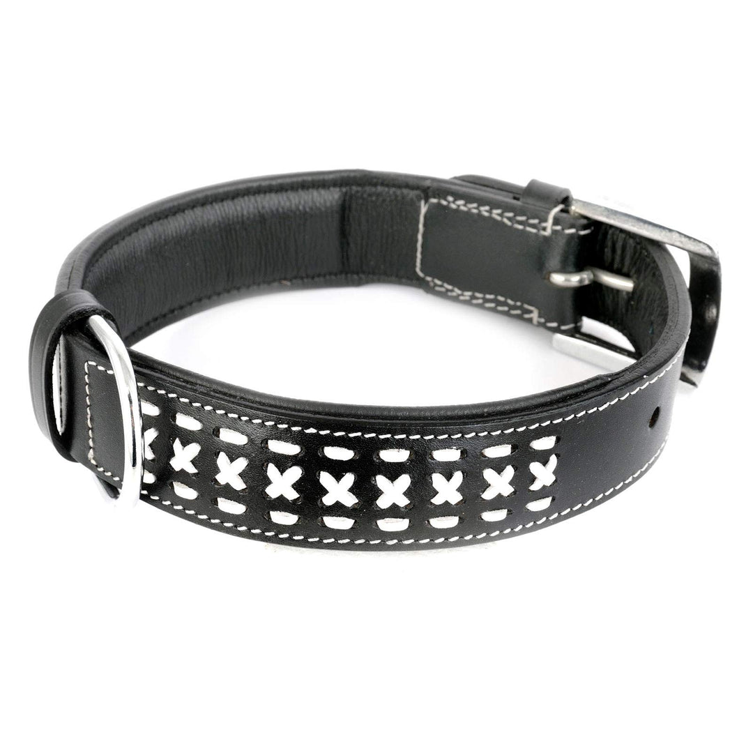 Monkimau Halsband für Hunde aus echt Leder mit Zierflechtung gepolstert verstellbar XL 45-55 cm L: 3