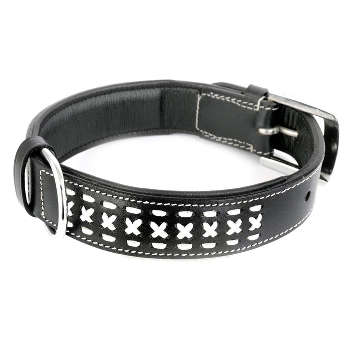 Monkimau Halsband für Hunde aus echt Leder mit Zierflechtung gepolstert verstellbar XL 45-55 cm L: 3
