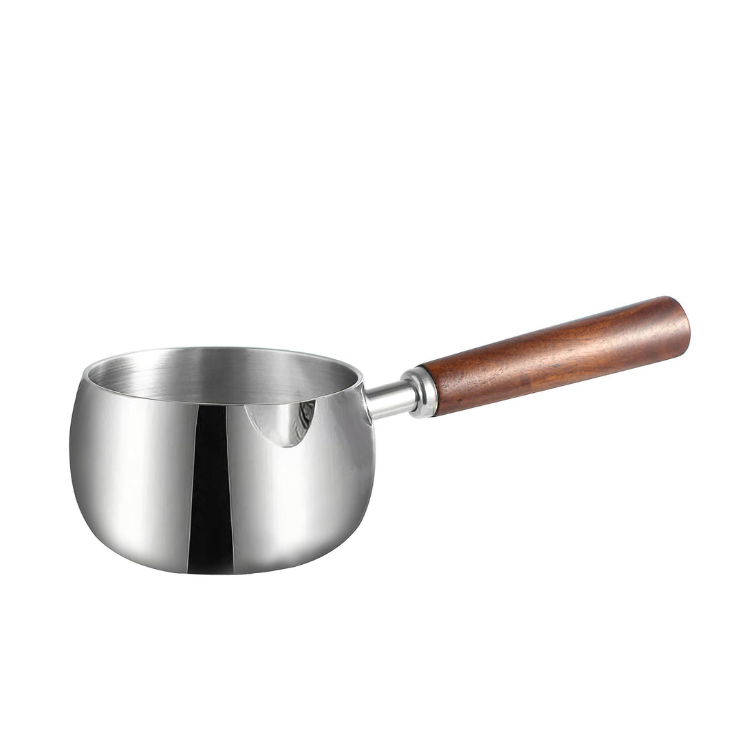 IMEEA Edelstahl Milchkochtopf 500ml mit Holzgriff kleiner Stielkasserolle Induktion geeignet Mini Mi