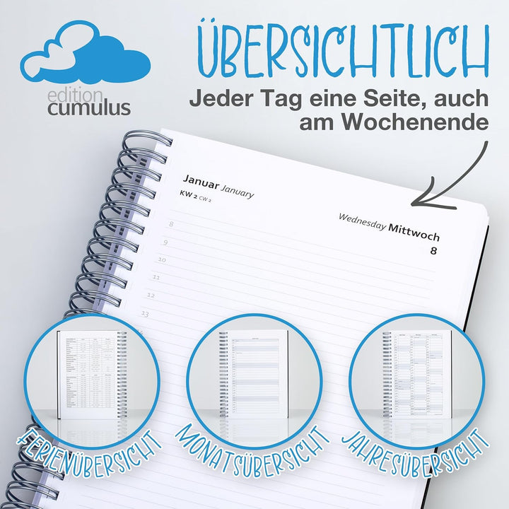 edition cumulus Kalender 2026/2027 DIN A4 – Dicker Tageskalender - MOOSGRÜN - August 2026–August 202