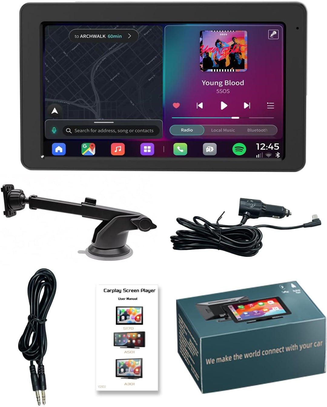 Carplay Display, 7" Apple Carplay, Android Auto Display mit GPS Navigation, Freisprecheinrichtung, B