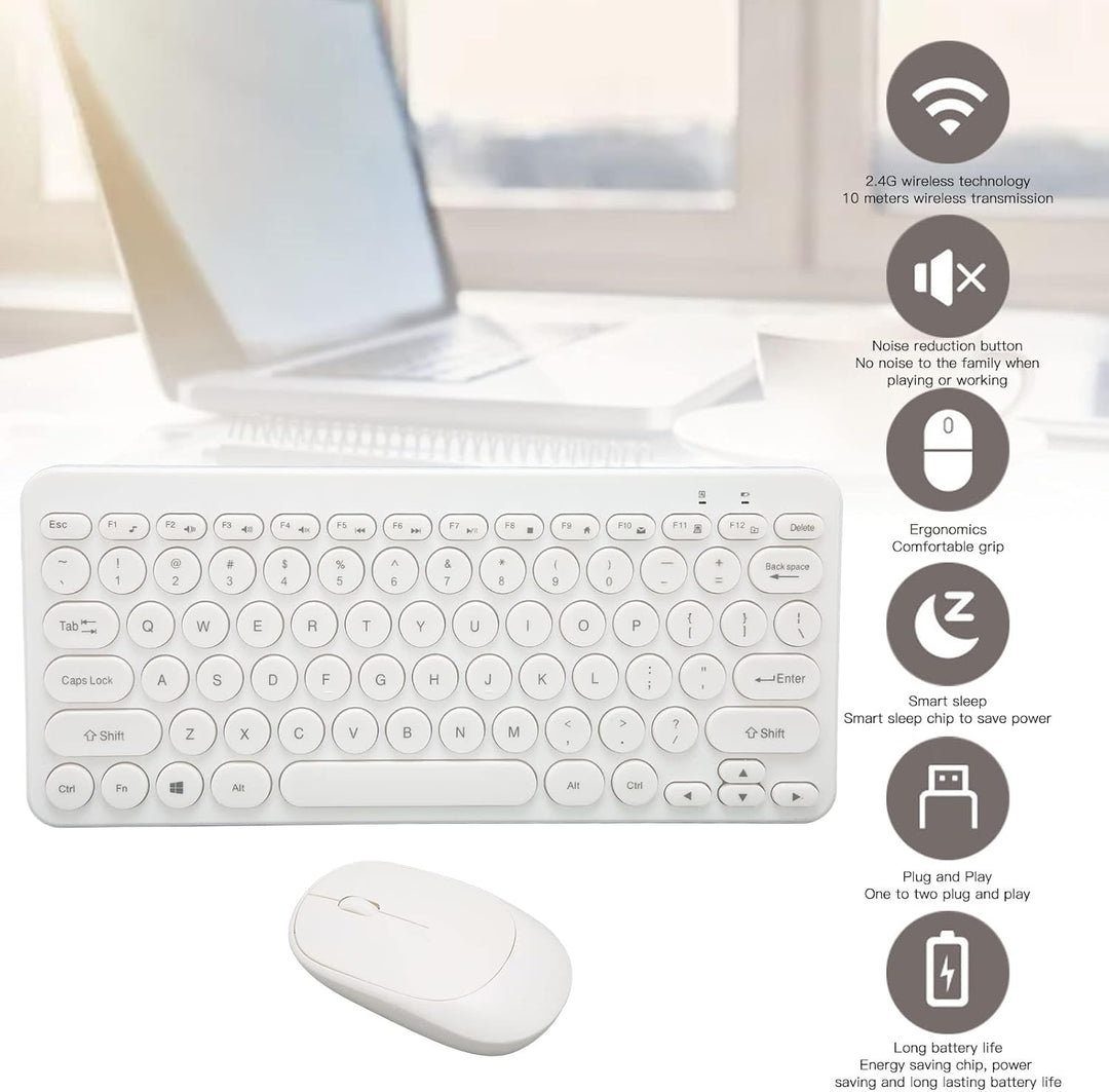 ciciglow Kabellose Tastatur- und Maus-Kombination, 2,4 GHz Kabellose Ergonomische Tastatur-Maus 78 T