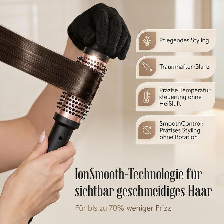 Thermobürste [TESTSIEGER 1,1] Anti-Frizz Glättbürste Blowout ohne Heissluft für jeden Haartyp - Rund