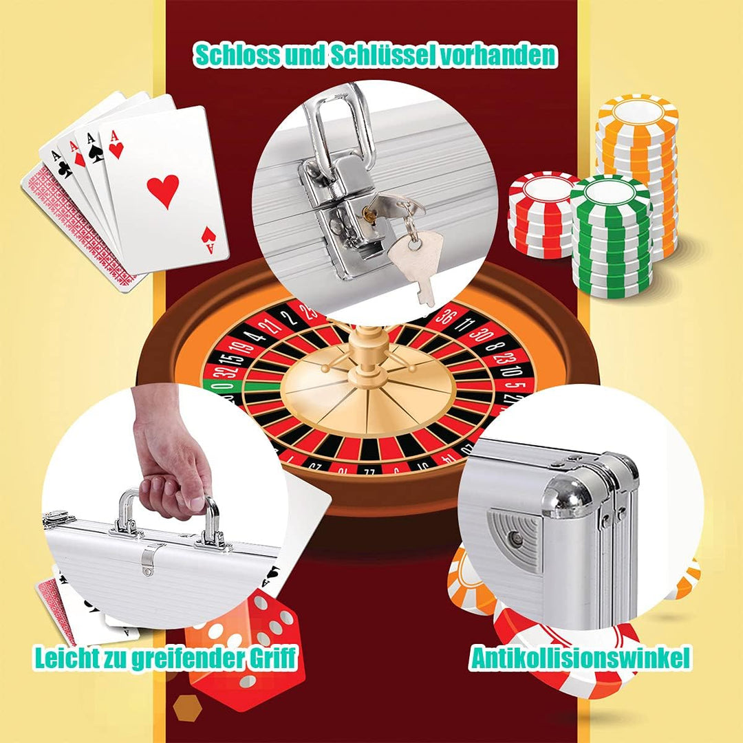 GOPLUS Pokerset mit 500 Chips, Pokerkoffer aus Alu, Poker Set mit 2 Kartendecks, 5 Würfel, Spielmatt