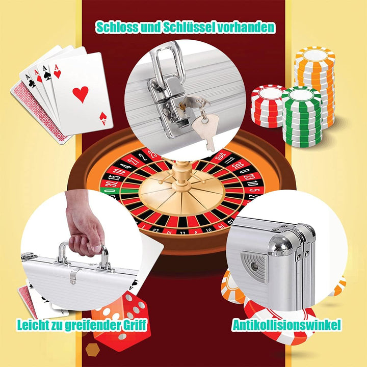 GOPLUS Pokerset mit 500 Chips, Pokerkoffer aus Alu, Poker Set mit 2 Kartendecks, 5 Würfel, Spielmatt