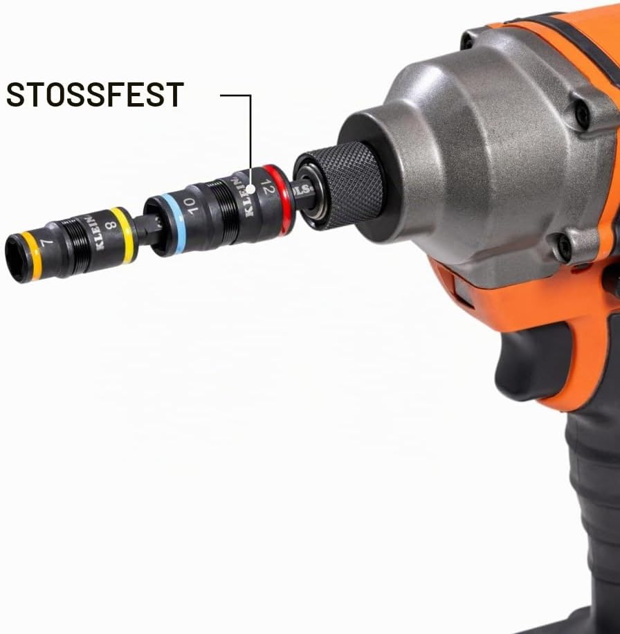 Klein Tools 32932M | 4‑in‑1 Flip‑Stecknuss‑Set metrisch | 7, 8, 10, 12mm | Impact‑Rated Stahl mit Fa