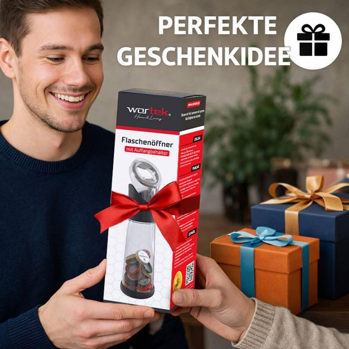 wortek Flaschenöffner mit Auffangbehälter - Getränkeöffner Bieröffner Bierflaschenöffner Kronkorken