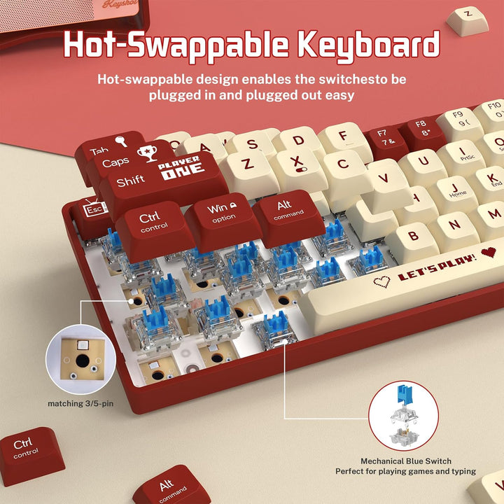 MAMBASNAKE AJAZZ AK680 Mechanical Keyboard, 68 Key 60 Percent Hot Swappable Gaming Keyboard + 6 Adju