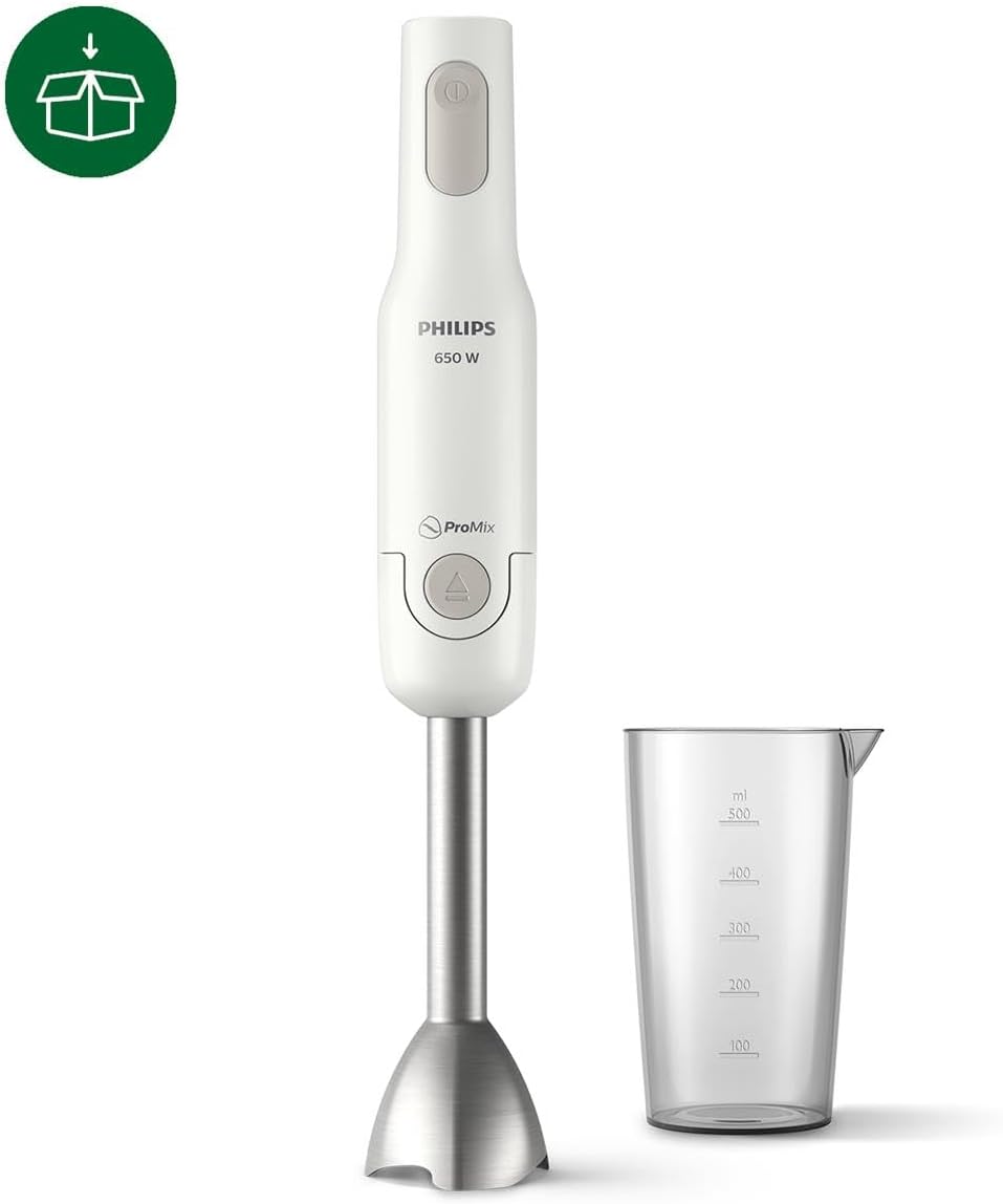 Philips Stabmixer – 650W, mit Spritzschutz und ProMix Technologie, 18 x 19 x 25 cm, weiss (HR2534/00