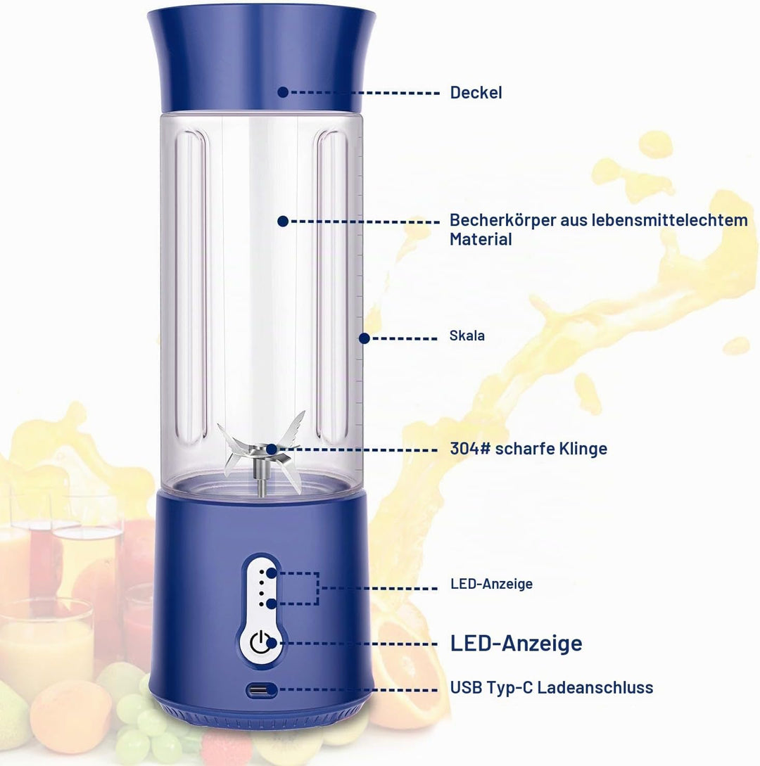Rainpal Tragbarer Mixer Mini Standmixer, USB Wiederaufladbarer Blender mit Becherdeckel, 6 Klingen,
