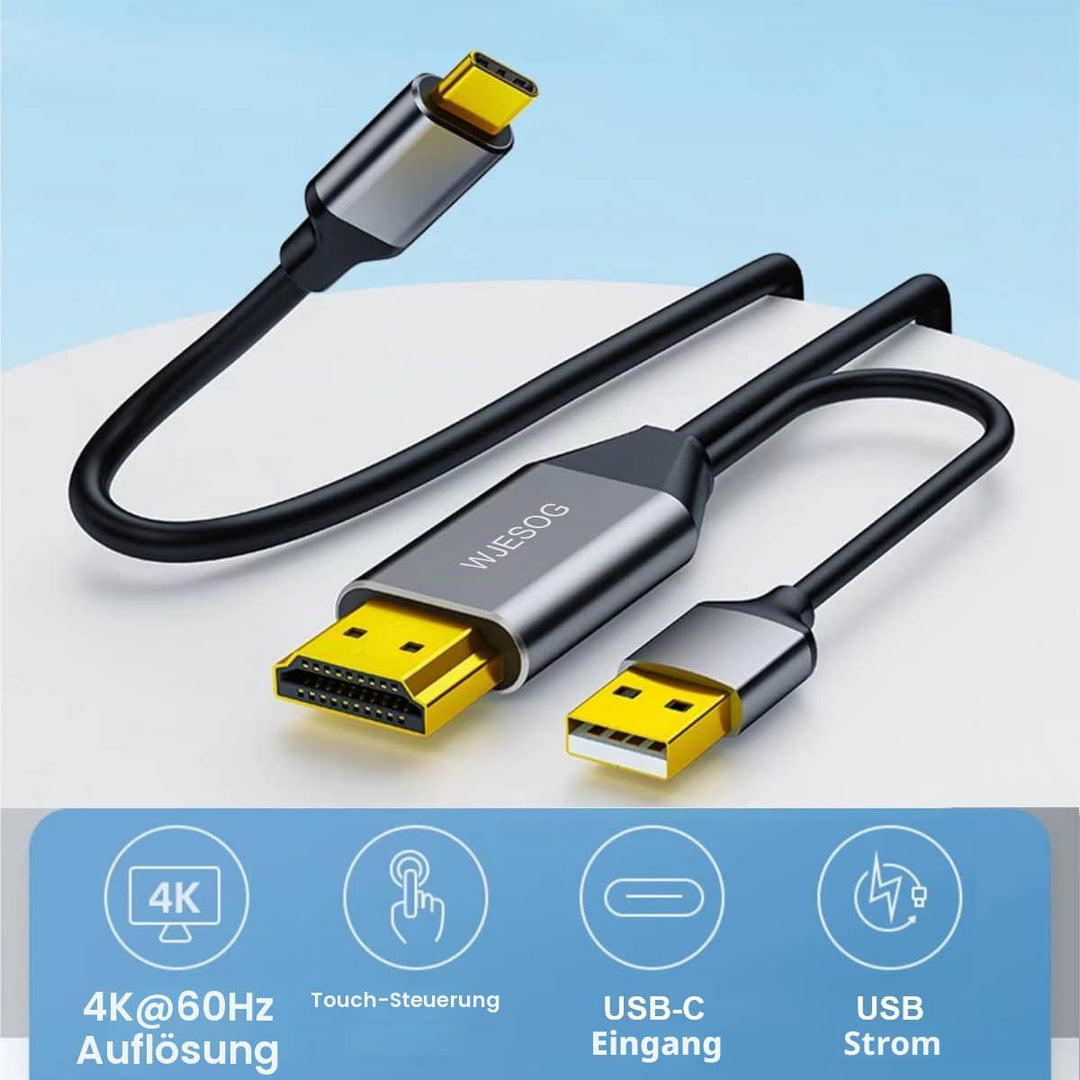 WJESOG HDMI zu USB-C Kabel 6.6ft 4K@60Hz mit USB-Stromversorgung, HDMI-Stecker auf Typ C-Stecker, Ko
